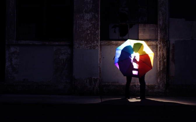 Image: Couple Kissing Behind Umbrella