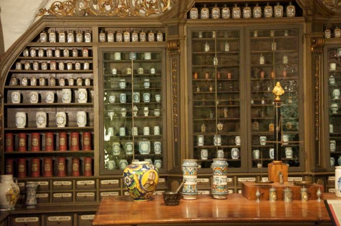Image: Old Shelves and Jars at the German Pharmacy Museum.