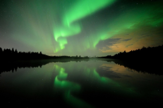 Image: Northern Lights Reflecting on Lake